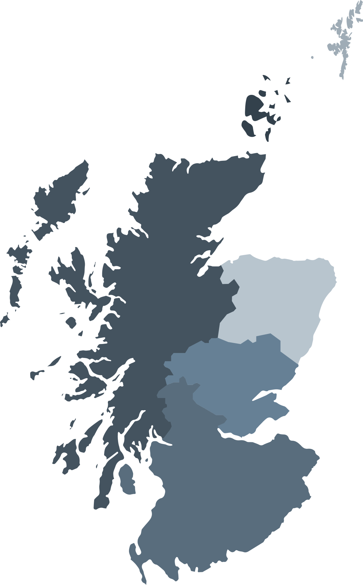 Scotland regional map. Click on a map pin to read more information.